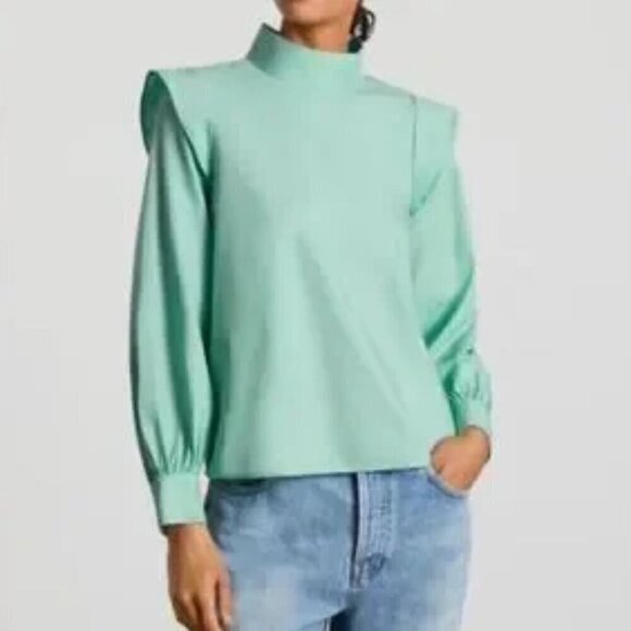 New Everlane The Wing-Shoulder Mock Neck Top Green Size 8 - Picture 1 of 15
